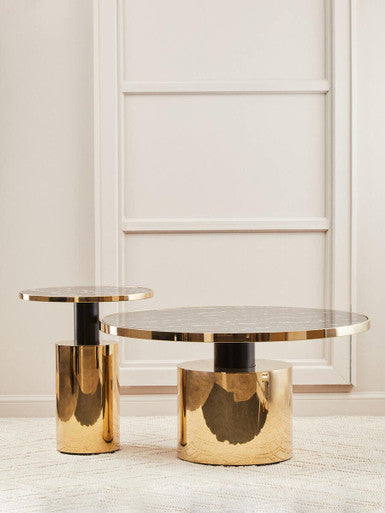 Black Marble Effect Glass Top Side Table with Gold Base