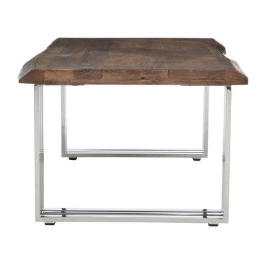 Natural Wood Coffee Table with Silver Stainless Steel Base