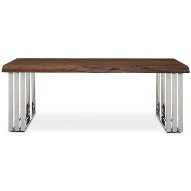 Natural Wood Coffee Table with Silver Stainless Steel Base