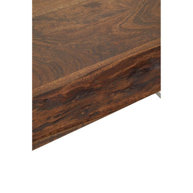 Natural Wood Coffee Table with Silver Stainless Steel Base