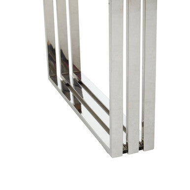 Natural Wood Coffee Table with Silver Stainless Steel Base