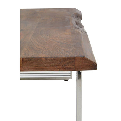 Natural Wood Coffee Table with Silver Stainless Steel Base