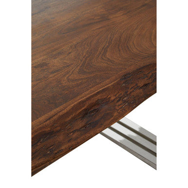 Natural Wood Coffee Table with Silver Stainless Steel Base
