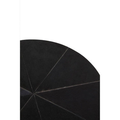 Black Hair on Hide Leather Round Side Table with Gold Metal Frame