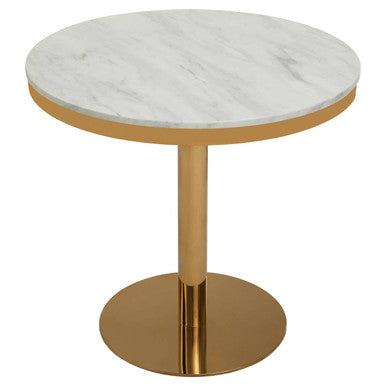 White Marble Round Dining Table with Gold Pedestal Base
