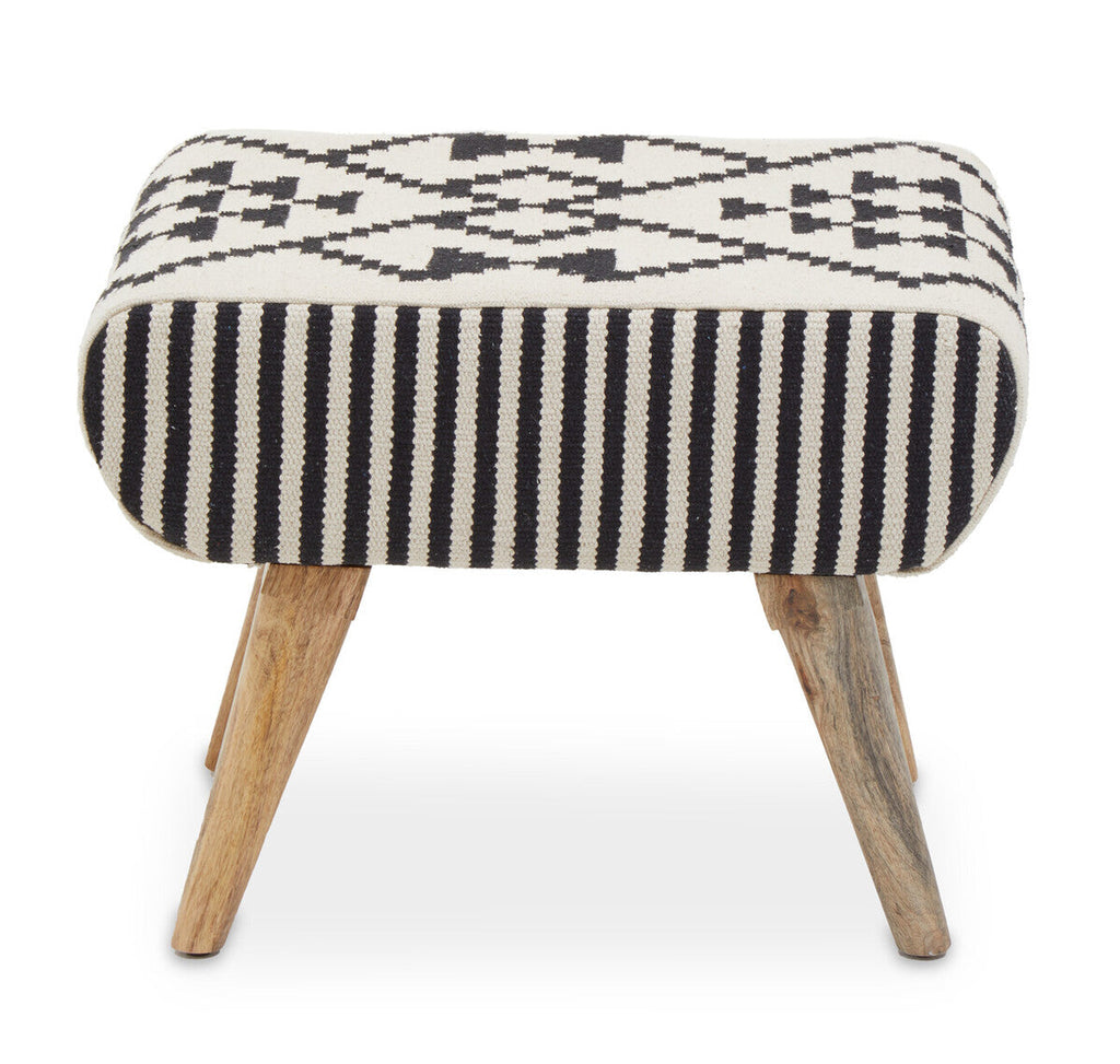 Cefena Natural and White Cotton Footstool Pouffe