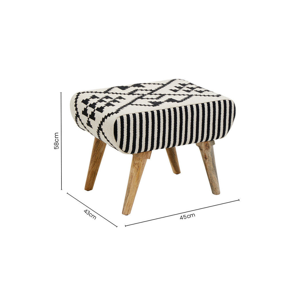 Cefena Natural and White Cotton Footstool Pouffe