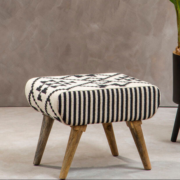 Cefena Natural and White Cotton Footstool Pouffe
