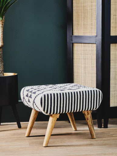 Cefena Natural and White Cotton Footstool Pouffe
