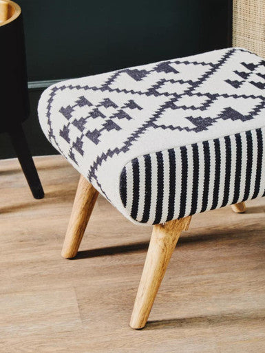 Cefena Natural and White Cotton Footstool Pouffe