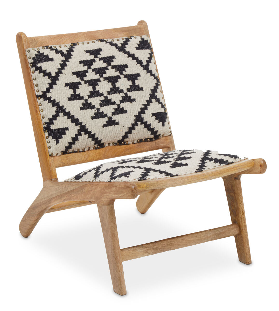 Cefena Black and White Berber Style Lounge Chair with Mango Wood Frame