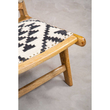 Cefena Black and White Berber Style Lounge Chair with Mango Wood Frame
