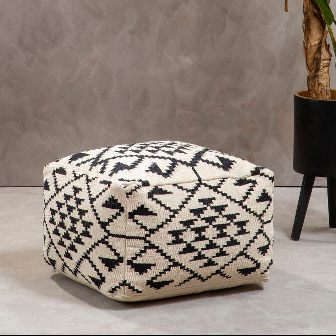 Cefena White Cotton Woven Pouffe