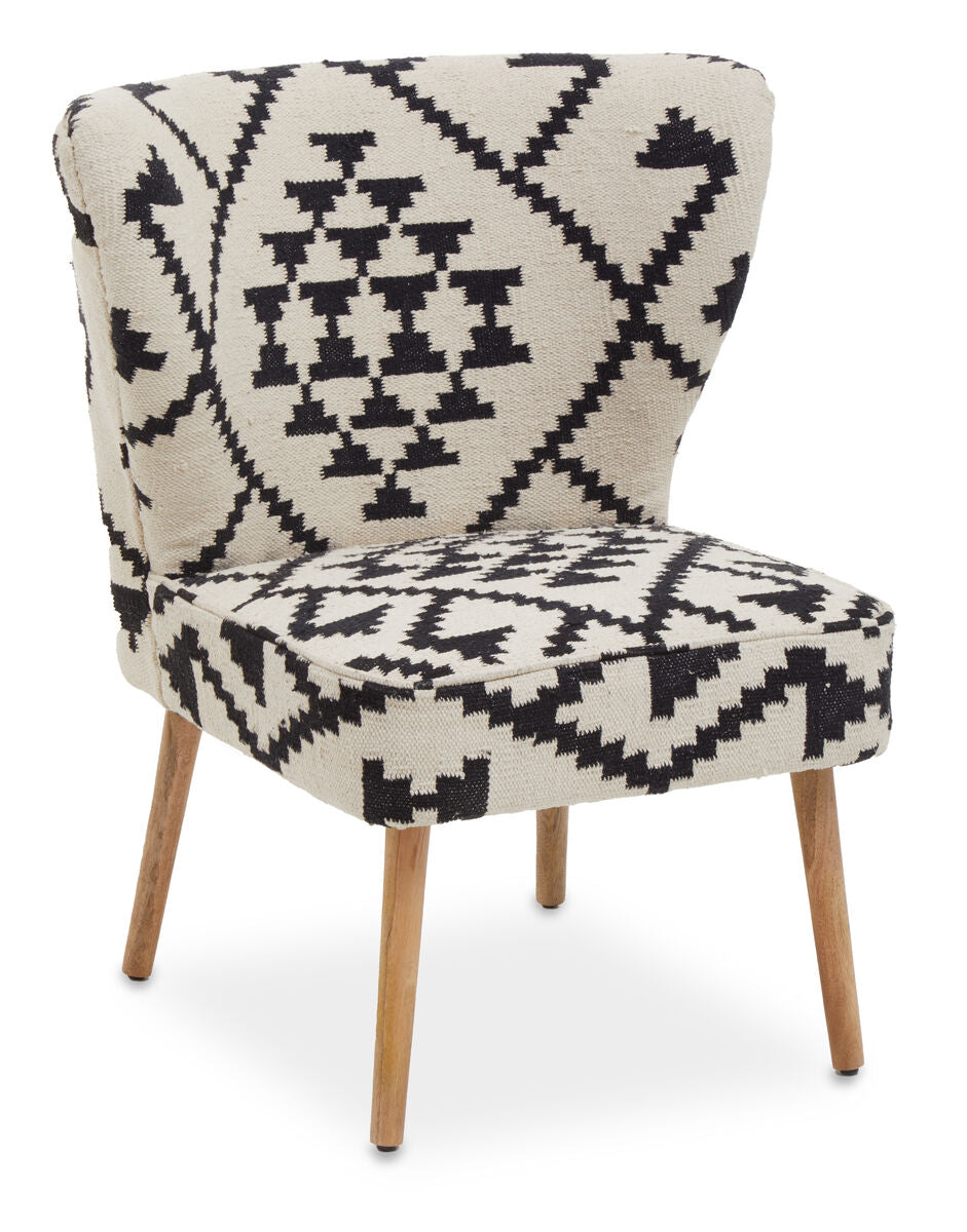 Cefena White and Black Mango Wood Wingback Chair