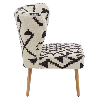 Cefena White and Black Mango Wood Wingback Chair