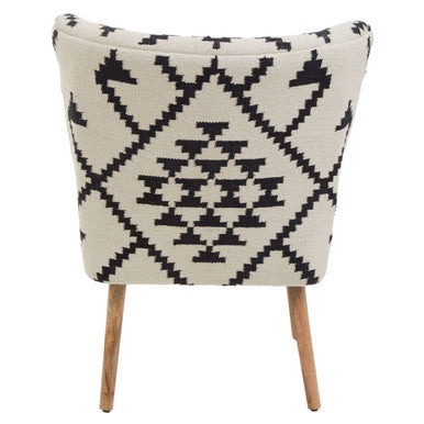 Cefena White and Black Mango Wood Wingback Chair