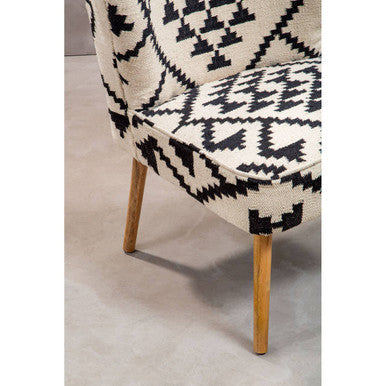 Cefena White and Black Mango Wood Wingback Chair