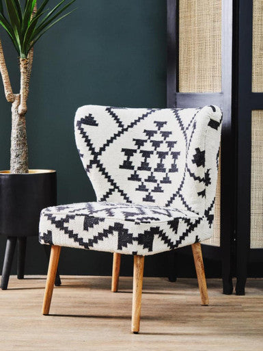 Cefena White and Black Mango Wood Wingback Chair