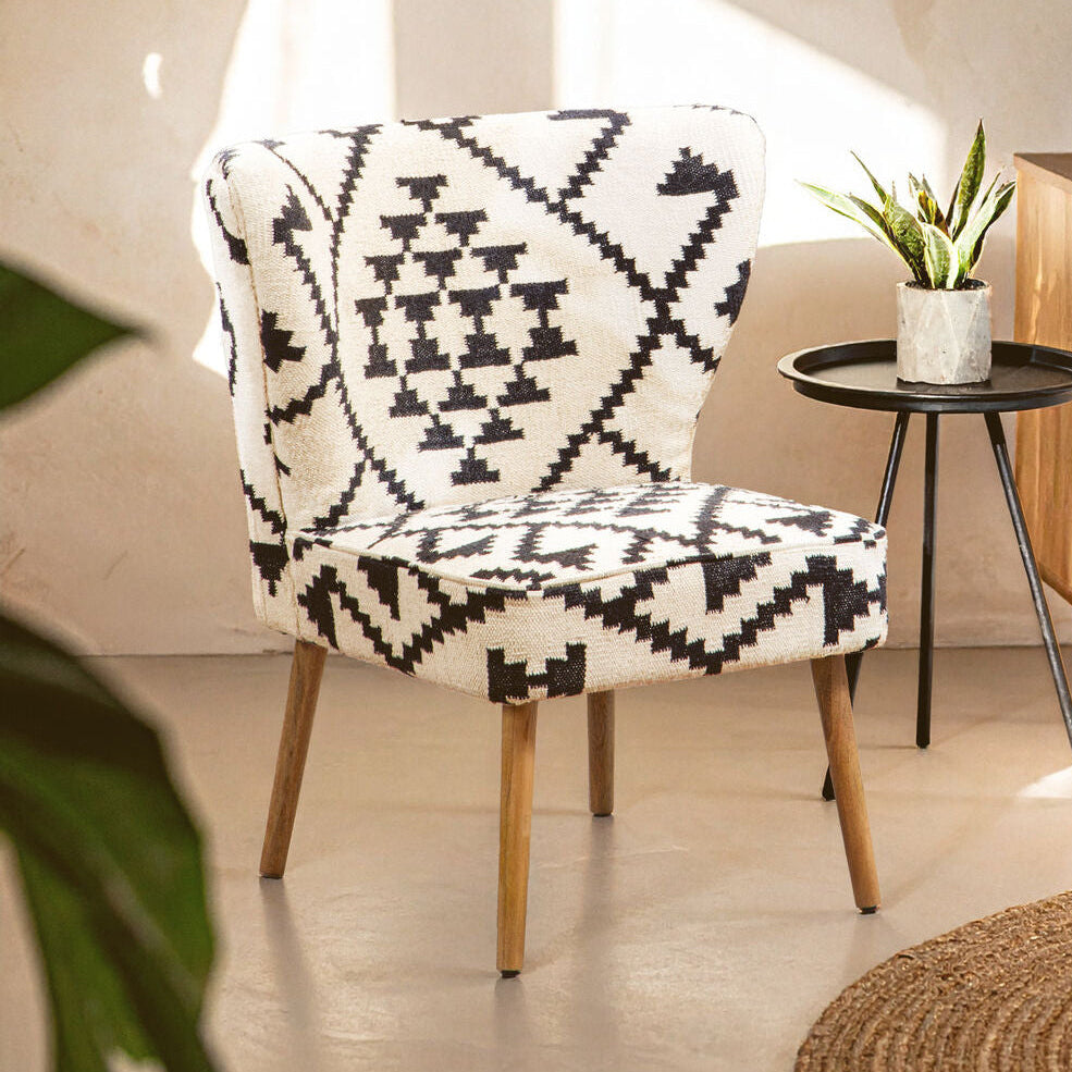 Cefena White and Black Mango Wood Wingback Chair