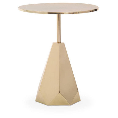 Shiny Gold Round Side Table with Geometric Base