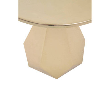 Shiny Gold Round Side Table with Geometric Base