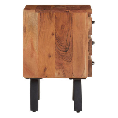 Natural Acacia Wood 3 Drawer Side Table with Black Metal Legs