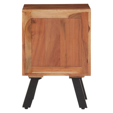 Natural Acacia Wood 3 Drawer Side Table with Black Metal Legs