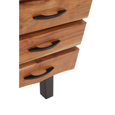 Natural Acacia Wood 3 Drawer Side Table with Black Metal Legs