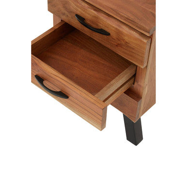 Natural Acacia Wood 3 Drawer Side Table with Black Metal Legs