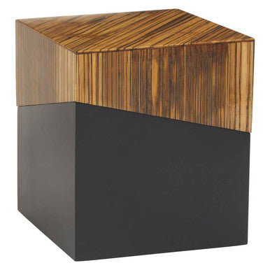 Two Tone Natural Bamboo Square Side Table with Dark Ebony Base