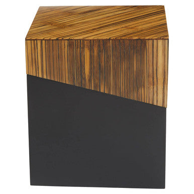 Two Tone Natural Bamboo Square Side Table with Dark Ebony Base