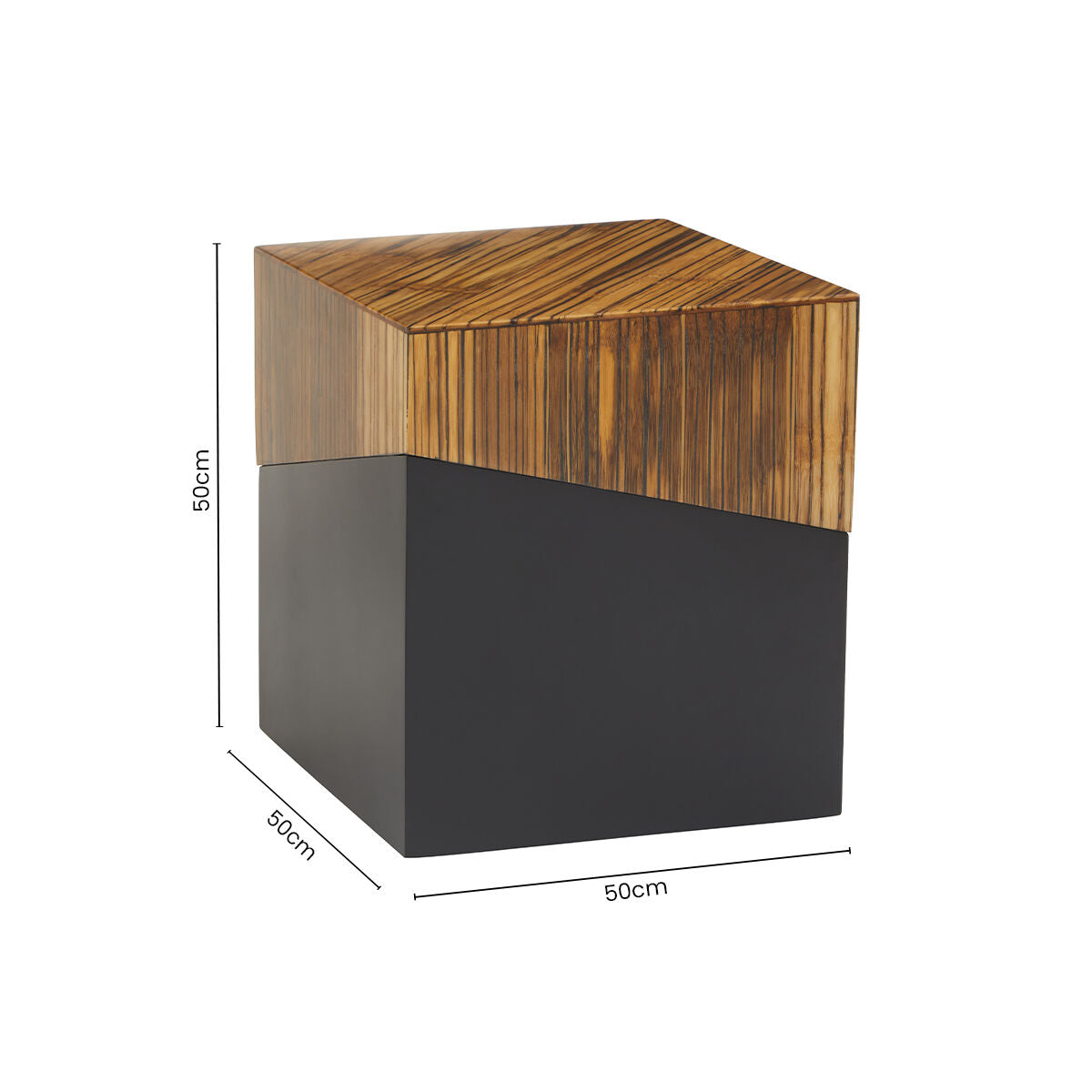Two Tone Natural Bamboo Square Side Table with Dark Ebony Base