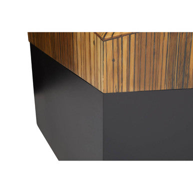 Two Tone Natural Bamboo Square Side Table with Dark Ebony Base