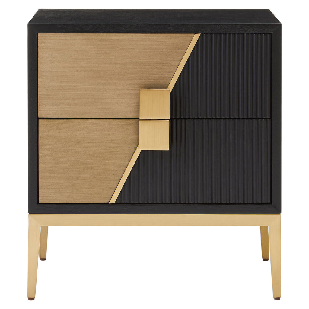 Black and Gold Two Drawer Side Table with Fluted Design