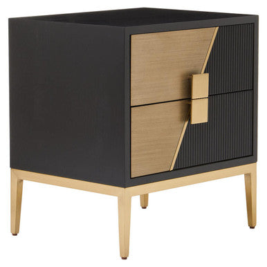 Black and Gold Two Drawer Side Table with Fluted Design