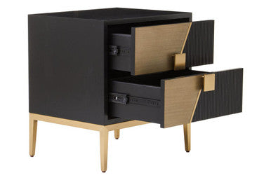 Black and Gold Two Drawer Side Table with Fluted Design