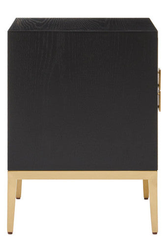 Black and Gold Two Drawer Side Table with Fluted Design