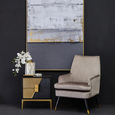 Black and Gold Two Drawer Side Table with Fluted Design