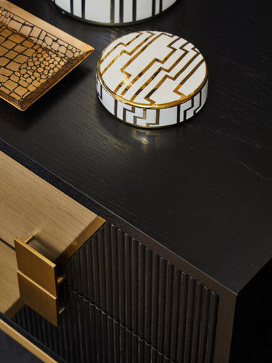Black and Gold Two Drawer Side Table with Fluted Design