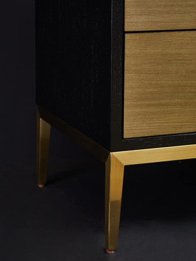 Black and Gold Two Drawer Side Table with Fluted Design