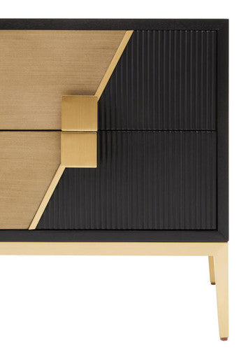 Black and Gold Two Drawer Side Table with Fluted Design