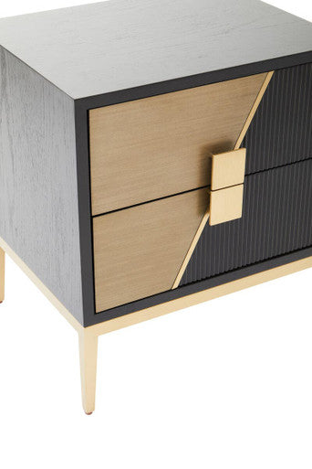 Black and Gold Two Drawer Side Table with Fluted Design