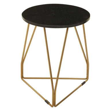 Black Marble Top Side Table with Gold Geometric Base