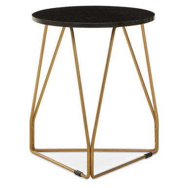 Black Marble Top Side Table with Gold Geometric Base