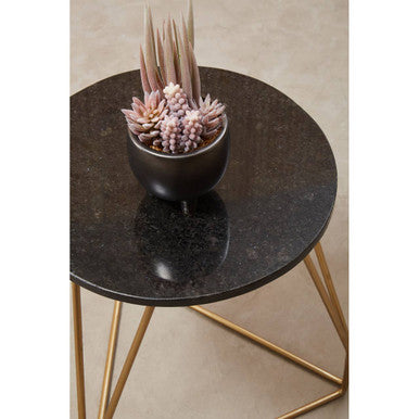 Black Marble Top Side Table with Gold Geometric Base