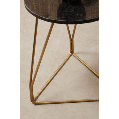 Black Marble Top Side Table with Gold Geometric Base