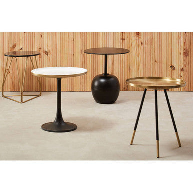 Black Marble Top Side Table with Gold Geometric Base