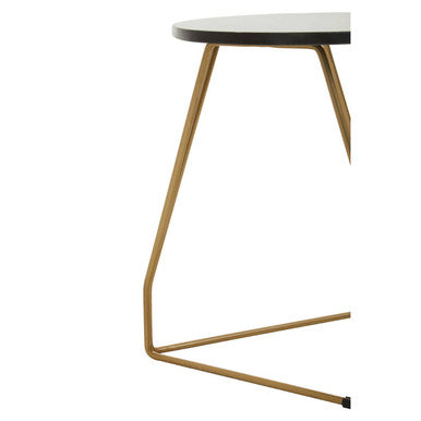 Black Marble Top Side Table with Gold Geometric Base