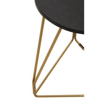 Black Marble Top Side Table with Gold Geometric Base