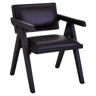 Buffalo Black Leather Chair With Wood Frame